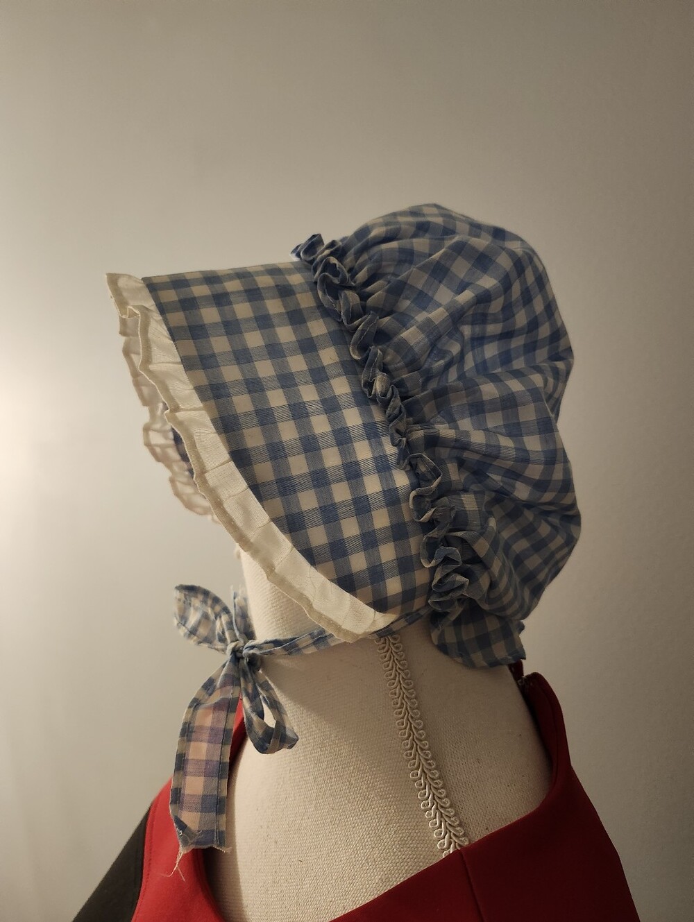 Vintage Blue Gingham Sun Bonnet for Kids - Tie-Back Cotton Hat - Picture 1 of 5